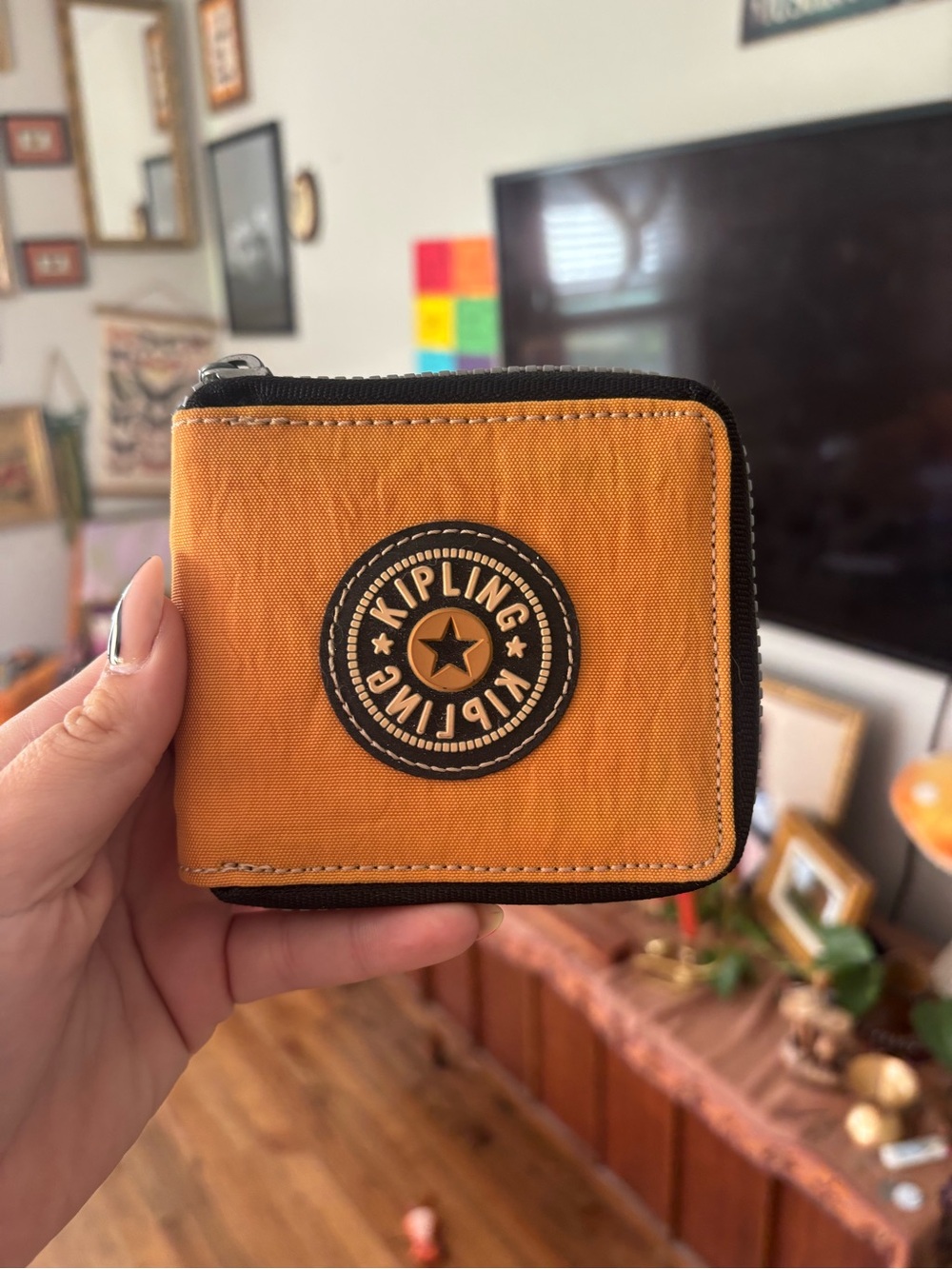 Kipling Two-Tone Orange and Black Zip Wallet